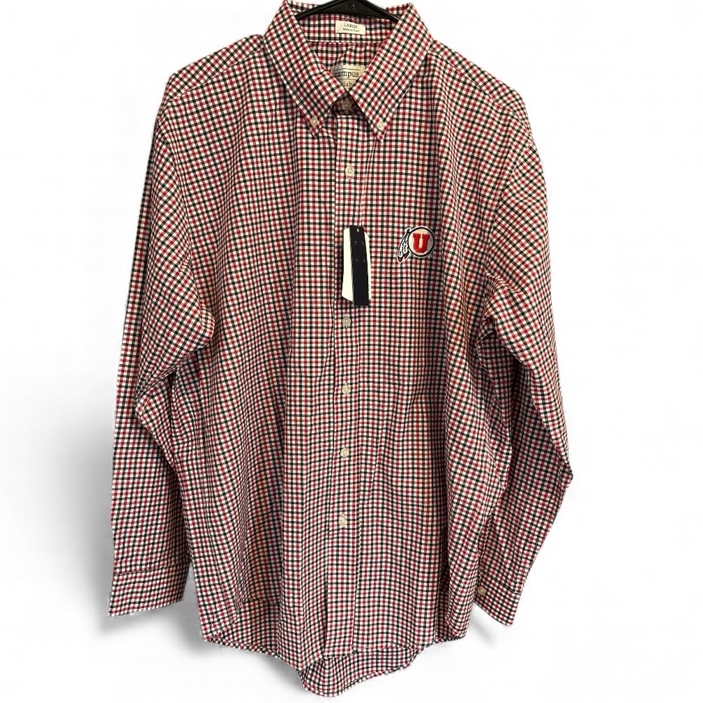 Utah Utes Button Down Shirt Campus Specialties Large Gingham NWT